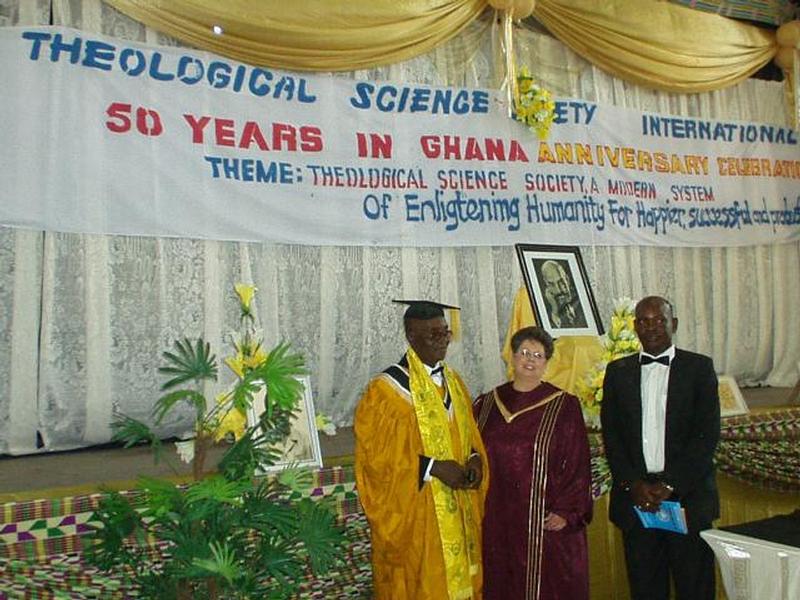 Rev. Ann with Grand Sovereign and George after service under banner